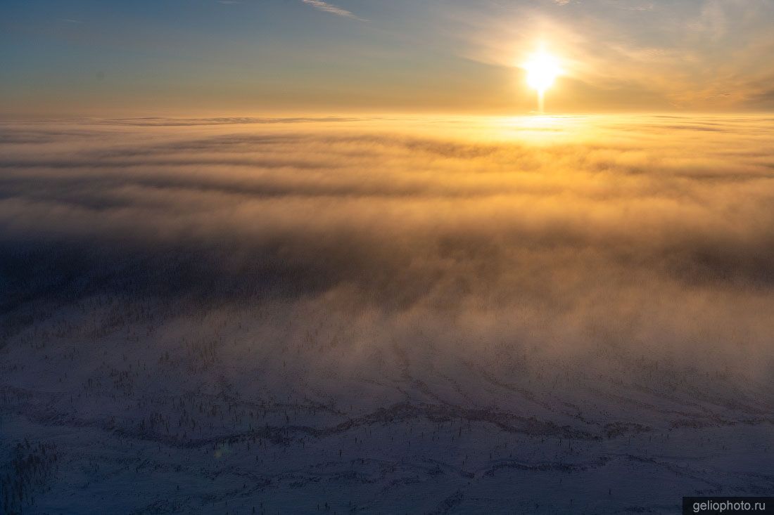 Эвенкия с высоты на закате фото