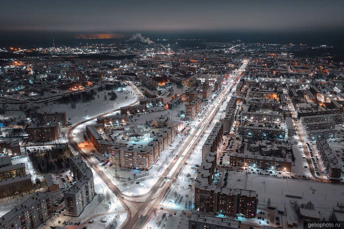 Проспект Ленина в Ухте зимой с высоты фото