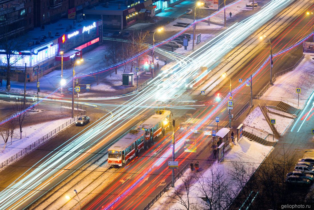 Ночной проспект Ленина в Самаре зимой фото