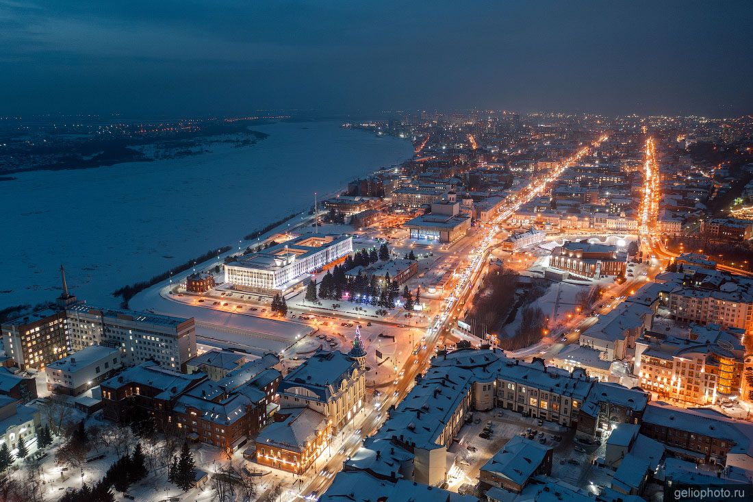 Проспект Ленина в Томске с высоты зимой фото