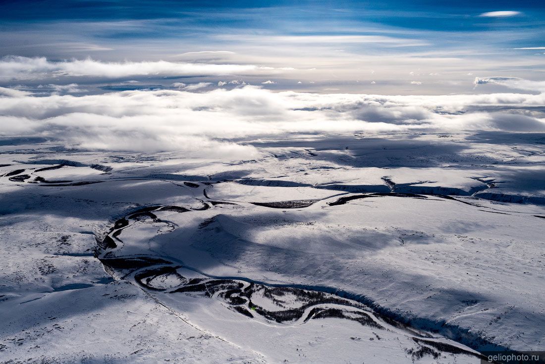 Река Пустая на Камчатке с высоты фото