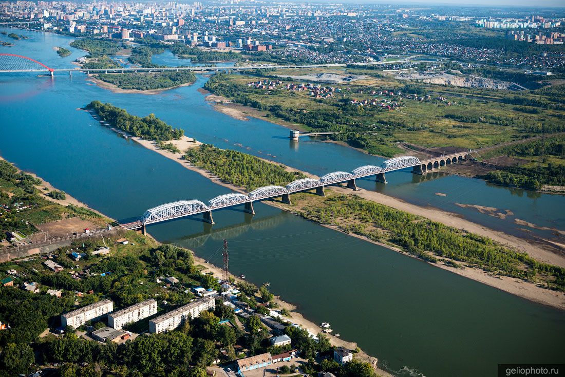 Комсомольский ЖД мост в Новосибирске с высоты фото