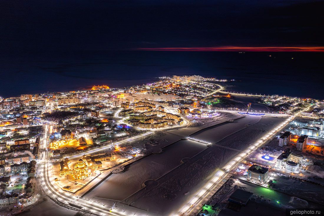 Ночной Салехард с высоты фото