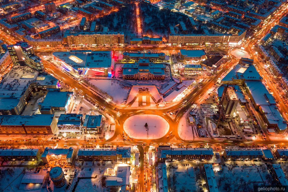 Площадь Карла Маркса в Новосибирске зимой с высоты фото
