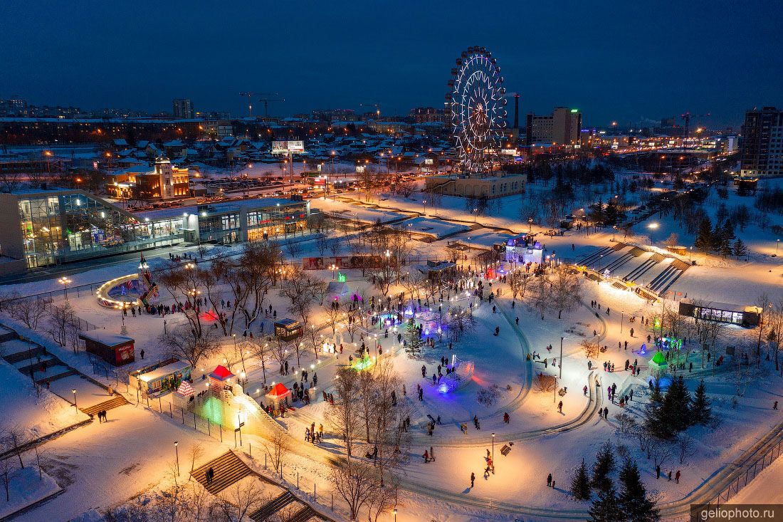 Парк Михайловская набережная в Новосибирске зимой фото