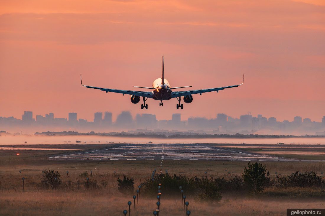 Самолёт на посадке в аэропорту Толмачёво Новосибирск фото