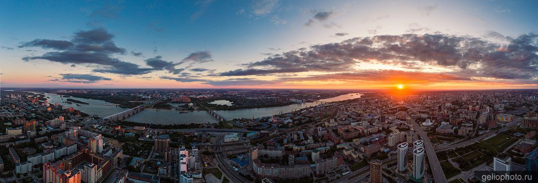 Панорама Новосибирска на закате фото